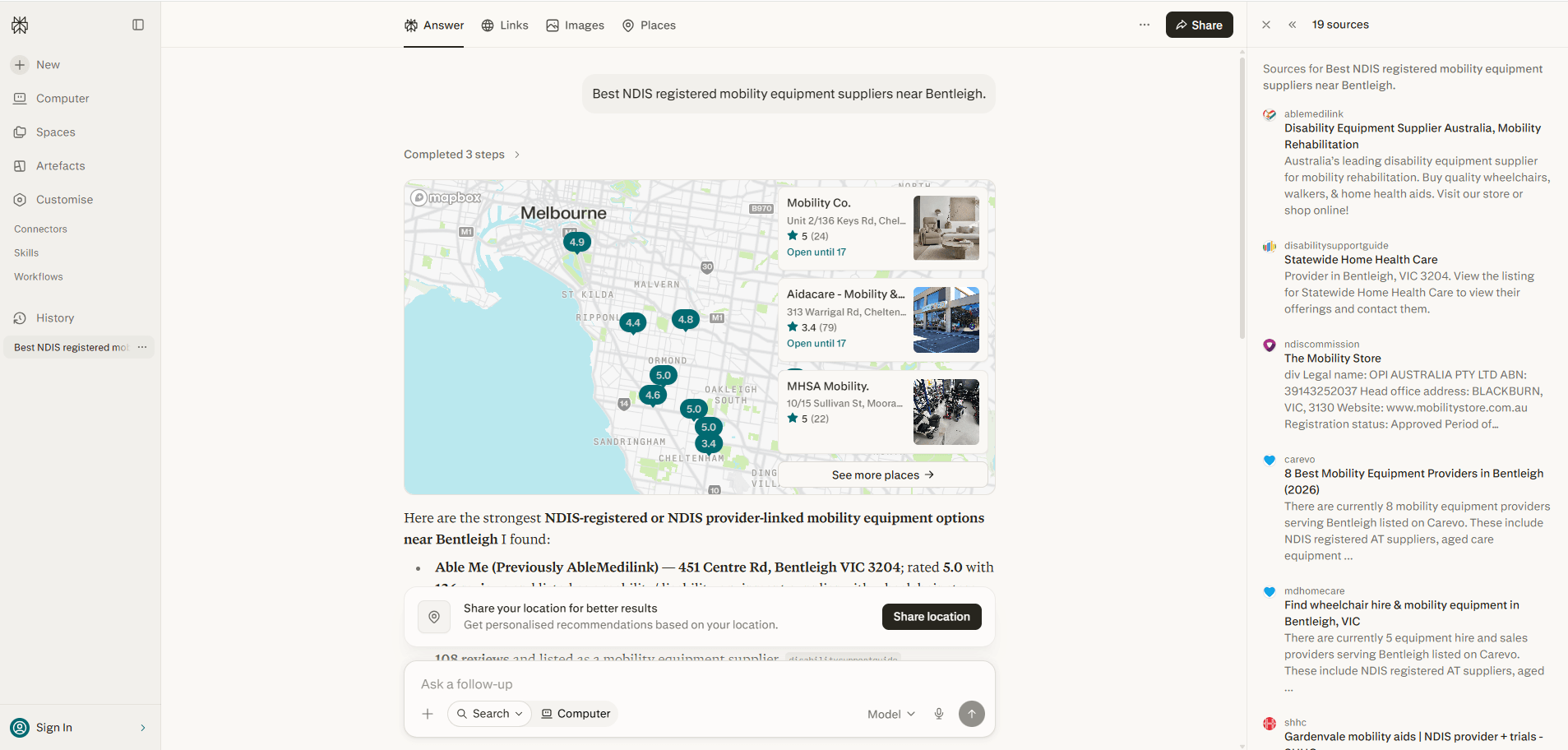 Example of how Perplexity query fan-out can help Australian businesses appear in AI search results